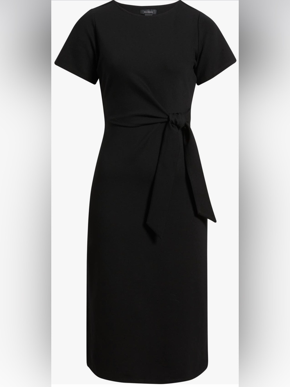 Nordstrom Black Tie-Waist Short-Sleeve Midi Dress NWOT